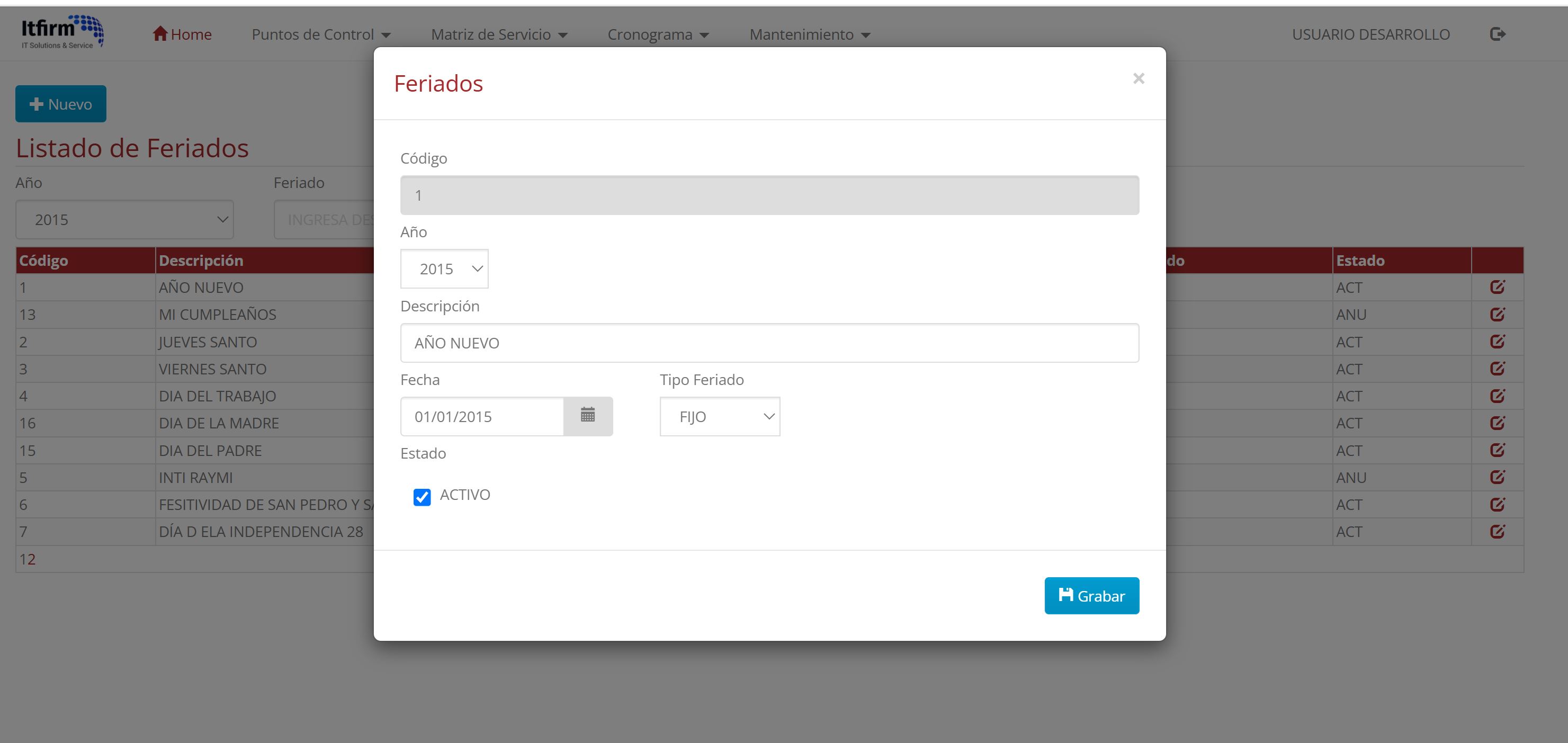Edición de feriados